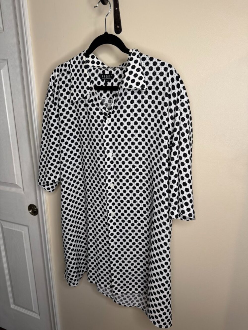 Pronti Size 3XL Black and White Polka Dot Button Down Shirt